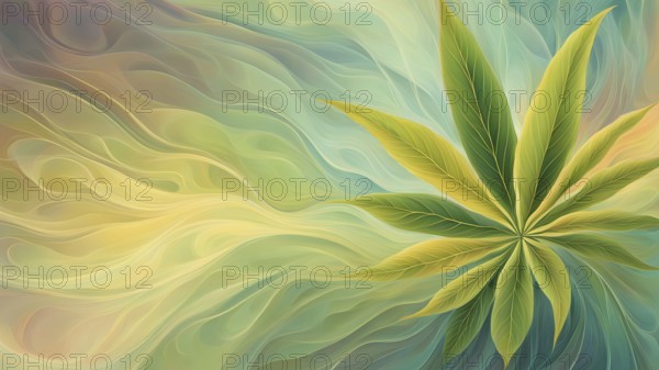 Abstract painting symbolizing the tranquil impact of cannabis in swirling soft pastel hues, AI