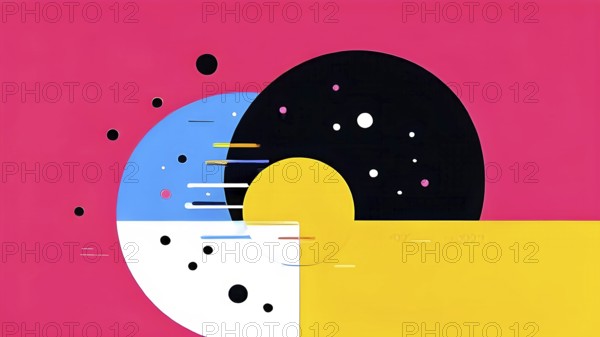 Minimalist illustration featuring abstract shapes in neon colors to convey fun and ease, AI
