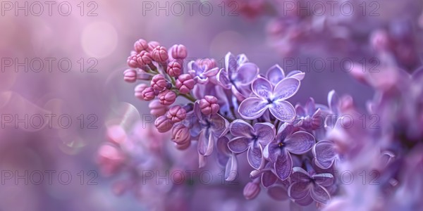 Violet Common Lilac spring flower plant on blurry background. KI generiert, generiert, AI generated