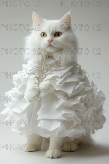 Imaginary white cat in fantasy white paper style, AI Generated