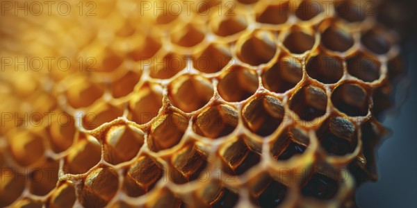 Close up of yellow honeycombs. Generative Ai, AI generated