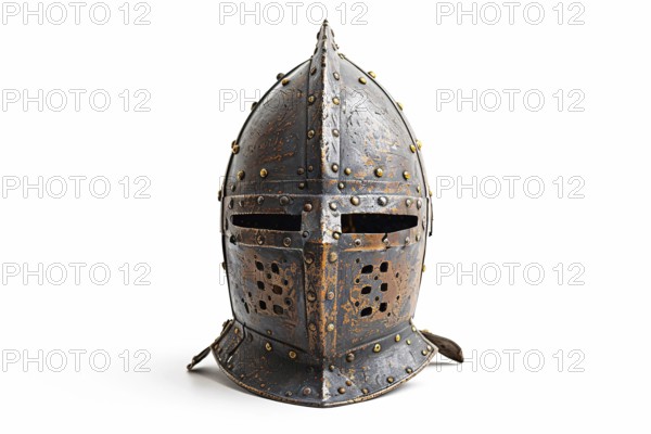 Old knight helmet on white background. KI generiert, generiert, AI generated