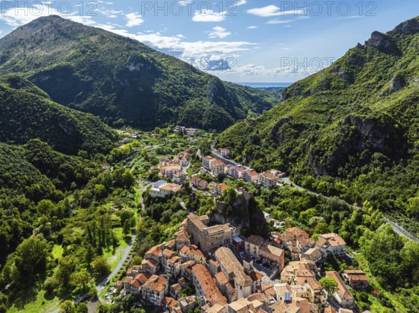 Orsomarso from a drone, Cosenza, Calabria, Italy, Europe