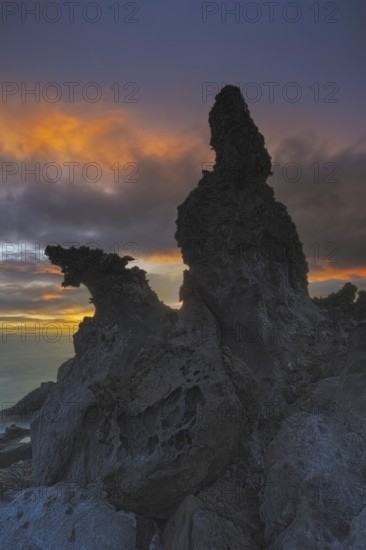 Bizarre lava structures in the Charco del Diabolo during sunset in the south of Tenerife