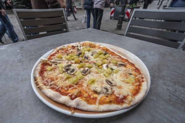 Pizza Vegetaria served in a street restaurant, Bavaria, Germany, Europe