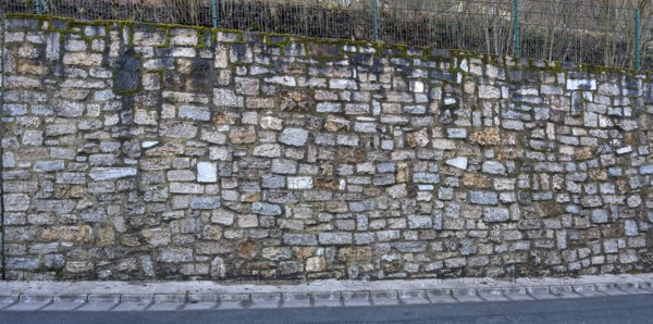 Retaining wall made of natural stone, Egloffstein, Upper Franconia, Bavaria, Germany, Europe