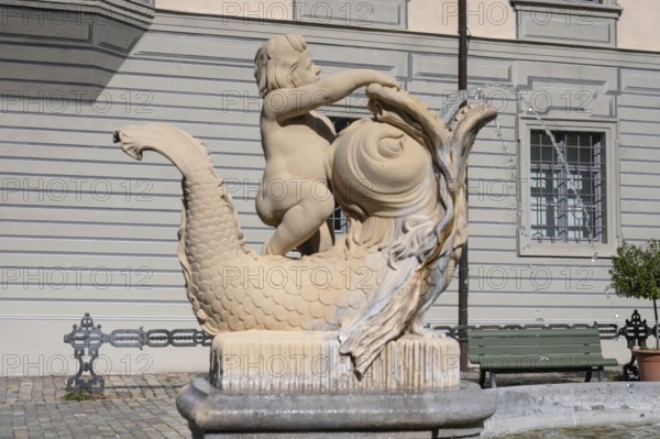 Small fountain on the Residenzplatz, Eichstätt, Upper Bavaria, Germany, Europe