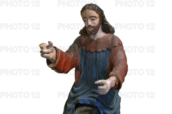 Christ on the palm donkey, on a white background, detail, wooden figure from around 1400, Museum