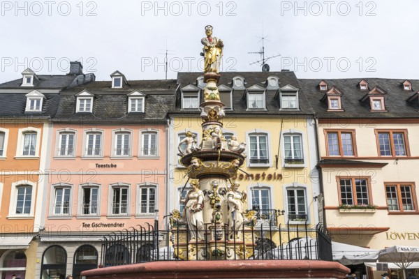 St Peter's Fountain on the main market square in Trier, Rhineland-Palatinate, Germany, Europe