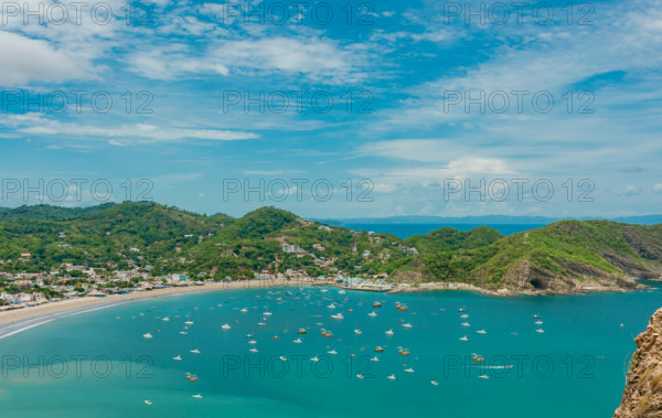 San Juan del Sur bay with ships and boats on the shore. Boats on the shore of the bay of San Juan