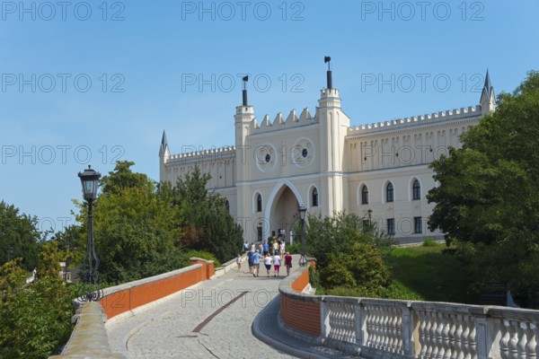 Historic castle with bridge and tourists on a sunny day, Castle with museum, Lublin, Poland, Europe