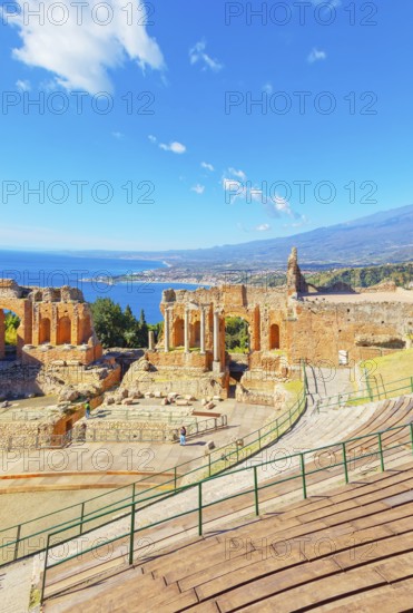 The Greek theatre, Taormina, Sicily, Italy, Europe