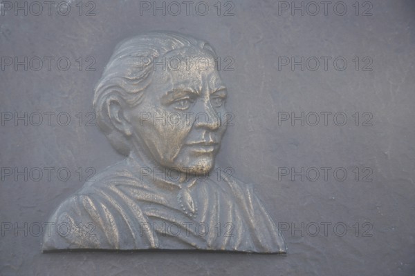 Relief and memorial to the founder of the toy factory Margarete Steiff on her 150th birthday,