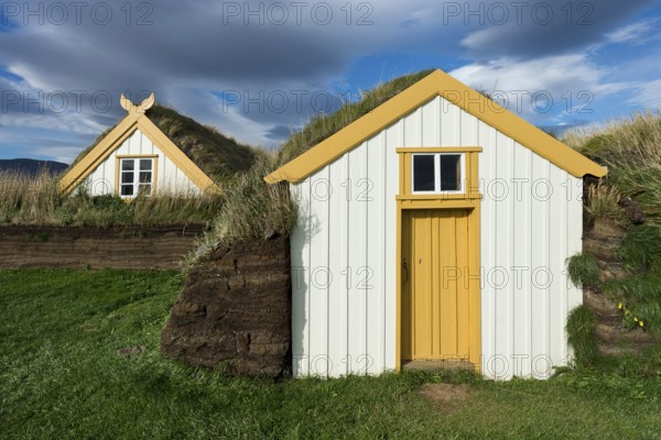 Grass sod houses, peat farm or peat museum Glaumbaer or Glaumbær, Skagafjörður, Norðurland vestra,