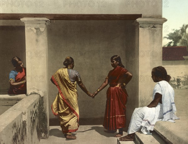 South India. Dancing Temple-Maids, India, digitally restored reproduction from a 19th century