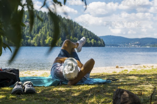 Bathing area and beach, Seebrugg, Schluchsee, Black Forest, Baden-Württemberg, Germany, Europe