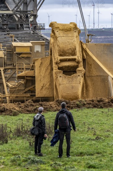 Opencast lignite mine Garzweiler 2, bucket wheel excavator 261 excavating the surface, at the rest
