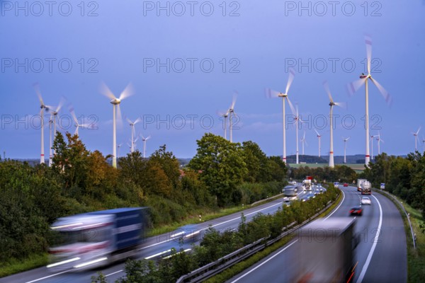 Wind farm, south of the village of Helmern, belongs to Bad Wünnenberg, Paderborn district, A44