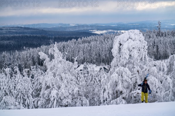 Winter in Sauerland, Hochsauerlandkreis, at Kahler Asten, near Winterberg, few tourists, visitors,