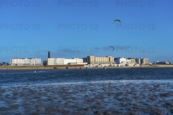 Skyline of Borkum, beach, island, East Frisia, winter, season, autumn, Lower Saxony, Germany,