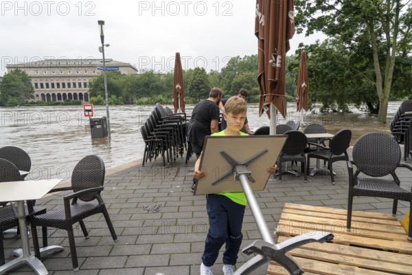 High water on the Ruhr, after long heavy rainfall the river left its bed and flooded the