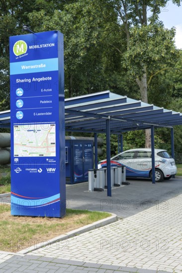 E-mobility station, car sharing and e-bike sharing, for all citizens, rental and charging station,