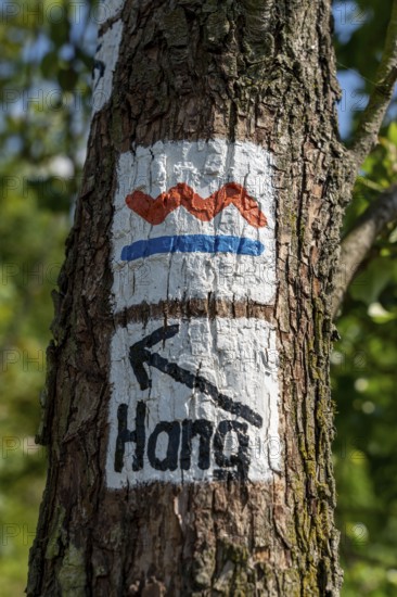 Hiking sign, signpost, logo, of the Zollvereinsteig, hiking trail in the north of Essen, Halde
