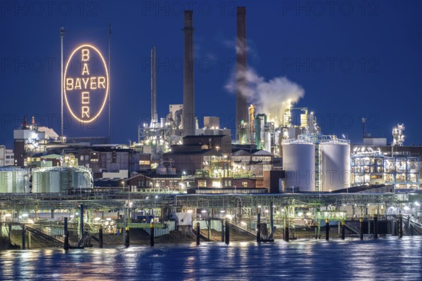 Backdrop of Chempark Leverkusen, Bayer Leverkusen, chemical park, chemical plant, river Rhine,