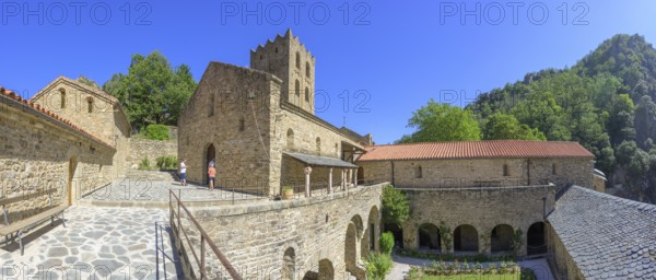 Church and tower of Saint Martin du Canigou Abbey, Casteil, Département Pyrénées-Oriental, France,