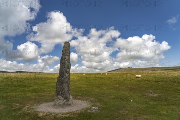 Menhir from the megalithic complex of Merrivale, Dartmoor, Devon, England, Great Britain