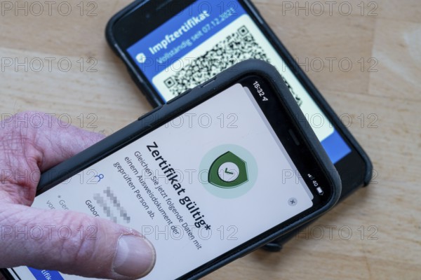 CovPassCheck app, for checking the digital vaccination certificate, on a smartphone, vaccinations