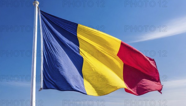 Flags, the national flag of Chad flutters in the wind