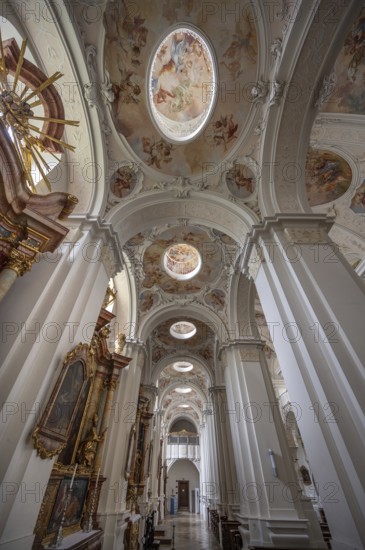 Baroque vault in the side wing of the Basilica of St Mauritius, Niederaltaich, Lower Bavaria,
