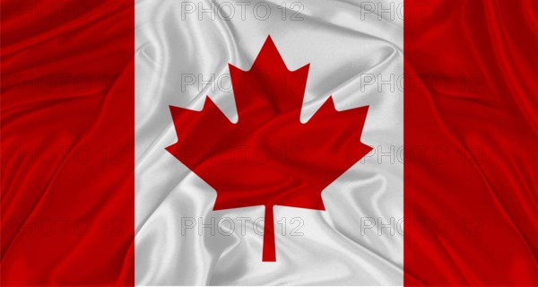 Realistic Canada flag waving. Close up of flag of Canada with cloth texture.