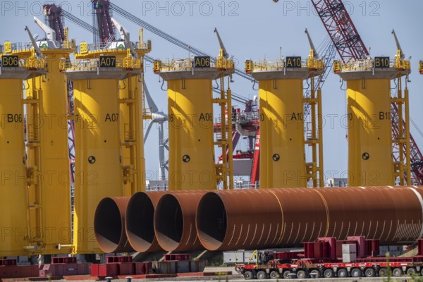 Transhipment centre for offshore wind turbines, which are transported here by the manufacturer and