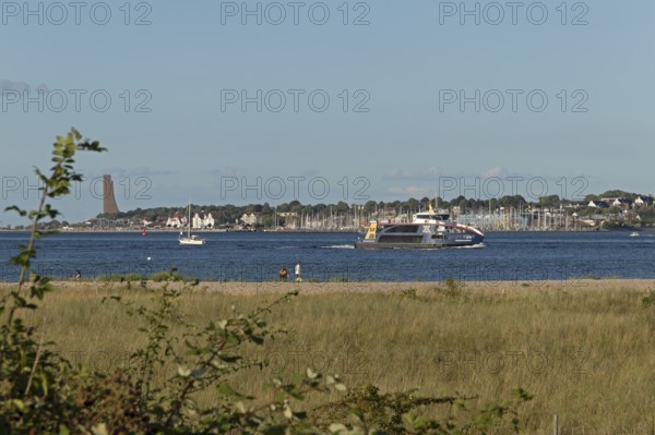 Fjord ferry, naval memorial, Laboe, front beach, Friedrichsort, Kiel, Schleswig-Holstein, Germany,