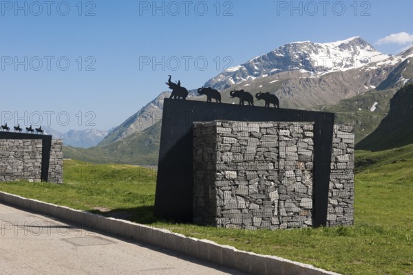 Monument to the crossing of the Alps by the ancient general Hannibal with elephants on the pass