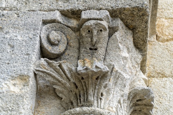 Grimace, face, simple, stone, vault, church, eyes, nose, mouth, Provence, France, Europe