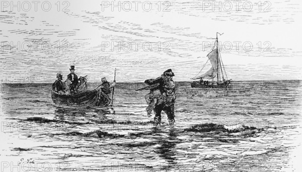 Holidaymaker in a boat, North Sea, Borkum, East Frisia, Lower Saxony, single-master, excursion,