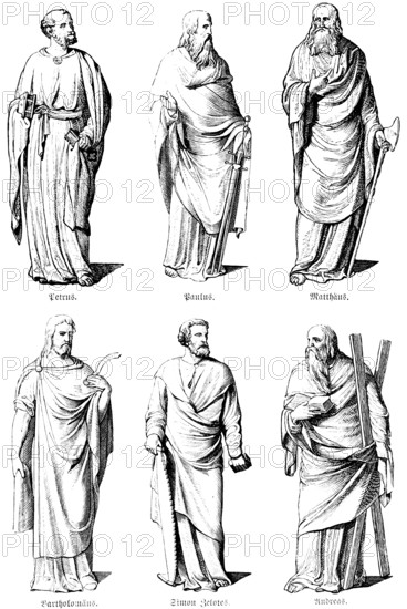 Portraits of the apostles Peter, Paul, Matthew, Bartolomeo, Simon Zelotes, Andrew, Bible, New