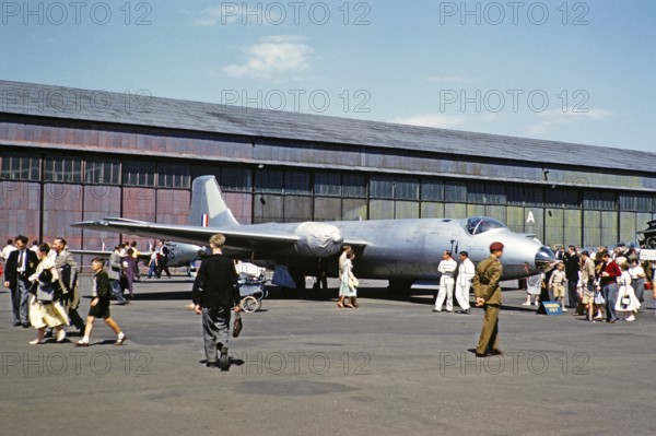 English Electric Canberra PR7 plane at military airshow, England, UK 1950-1955