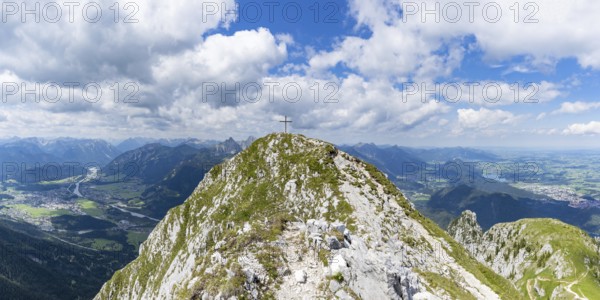 Panorama from the Säuling, 2047m, on Reutte in Tyrol, Austria, and Füssen, Ostallgäu, Bavaria,