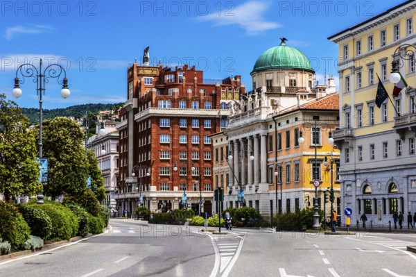 Art Deco building Palazzo Aedes or Palazzo Rosso, waterfront promenade, Trieste, harbour town on