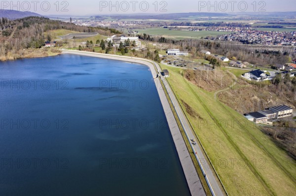 Dam of the Granetal dam. The dam has a capacity of 46.4 million cubic metres of water, Langelsheim,