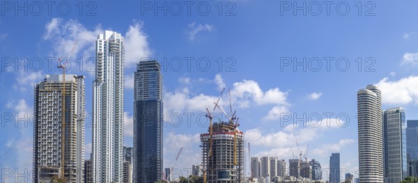 Scenic Tel Aviv financial and business district skyline, construction of new office buildings