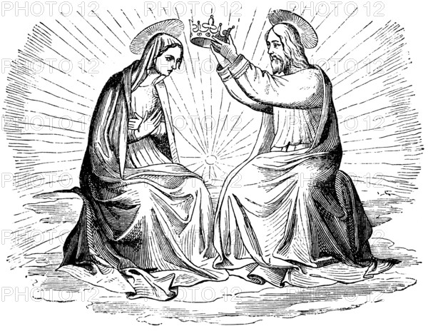 Coronation of the Blessed Virgin Mary, artist Fiesole, Middle Ages, sky, bright rays of light,