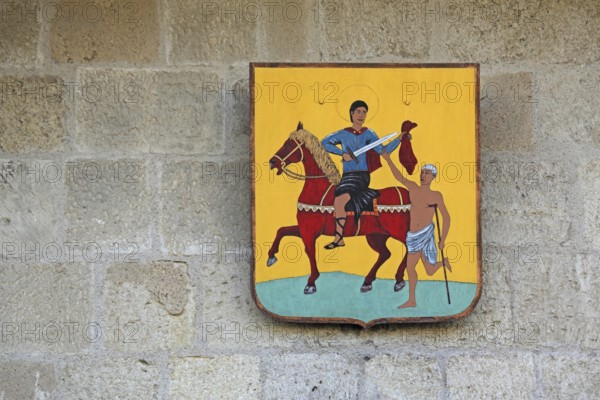 City coat of arms at the Porte de la Gardette, city gate, detail, Saint Martin, saint, horse