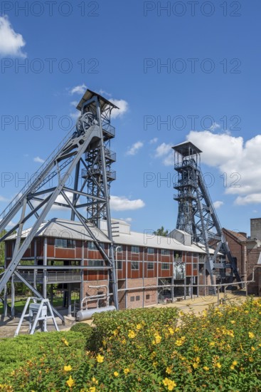 Two colliery headframes and coal mine buildings at Le Bois du Cazier, coal mining museum at