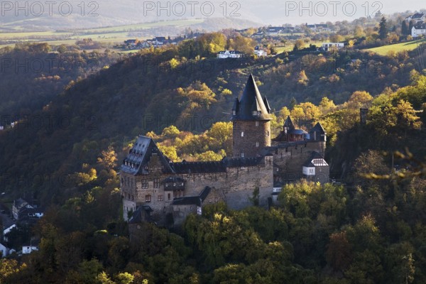 Stahleck Castle, hilltop castle in autumn, Bacharach on the Rhine, UNESCO World Heritage Upper