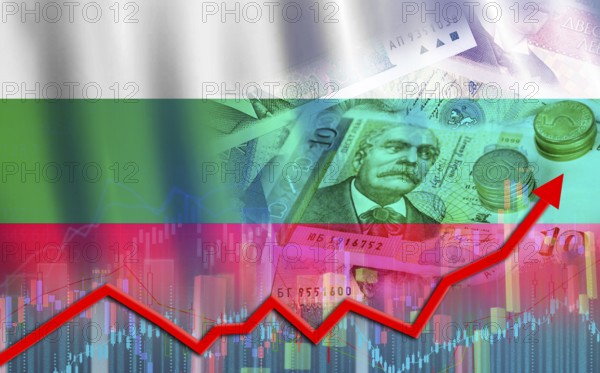 Bulgaria economy growth on financial graph. Bulgarian financial growth, economic recovery